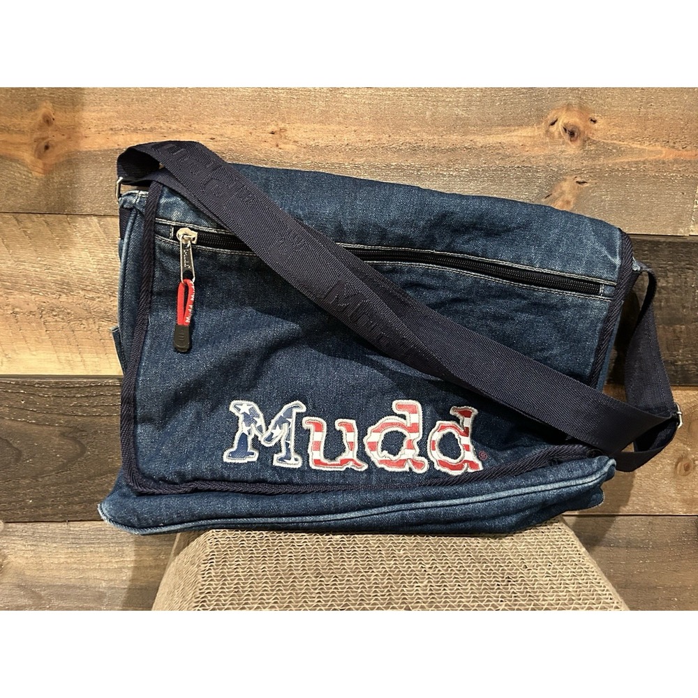 Vintage Y2K 2000's MUDD Crossbody Messenger Laptop Bag Denim 90s Iconic Logo‎
